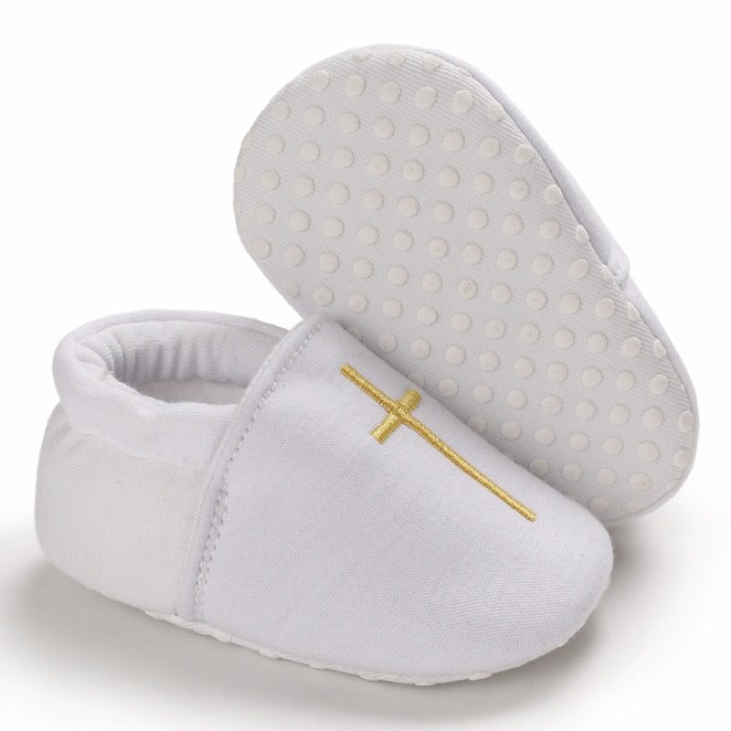 Witte katoenen doopschoentjes voor baby's