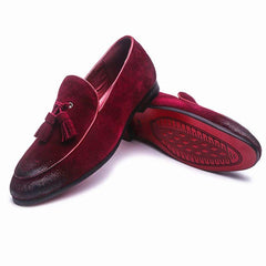 Klassieke zachte suède loafers met kwastjes voor heren, Burgundy