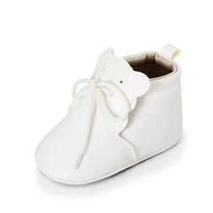 Zachte mocassins met veters en beertjestong voor baby's, Wit