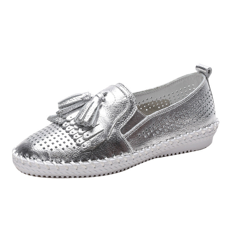 Zachte geperforeerde loafers met kwastjes voor dames