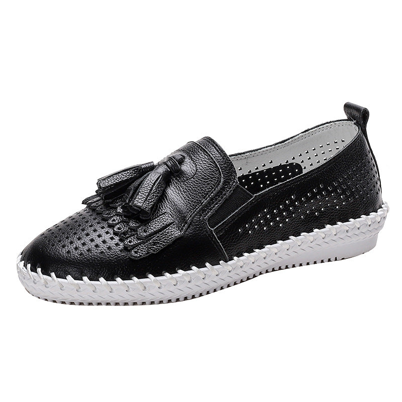 Zachte geperforeerde loafers met kwastjes voor dames