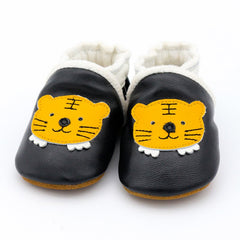 Soepele loafers met leereffect en dierenkoppen voor baby's, Blauw