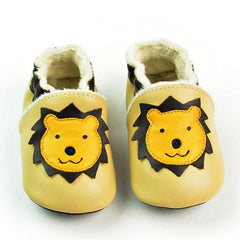 Soepele loafers met leereffect en dierenkoppen voor baby's, Geel