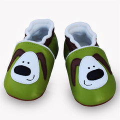 Soepele loafers met leereffect en dierenkoppen voor baby's, Groen