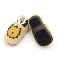 Soepele loafers met leereffect en dierenkoppen voor baby's, Bruin