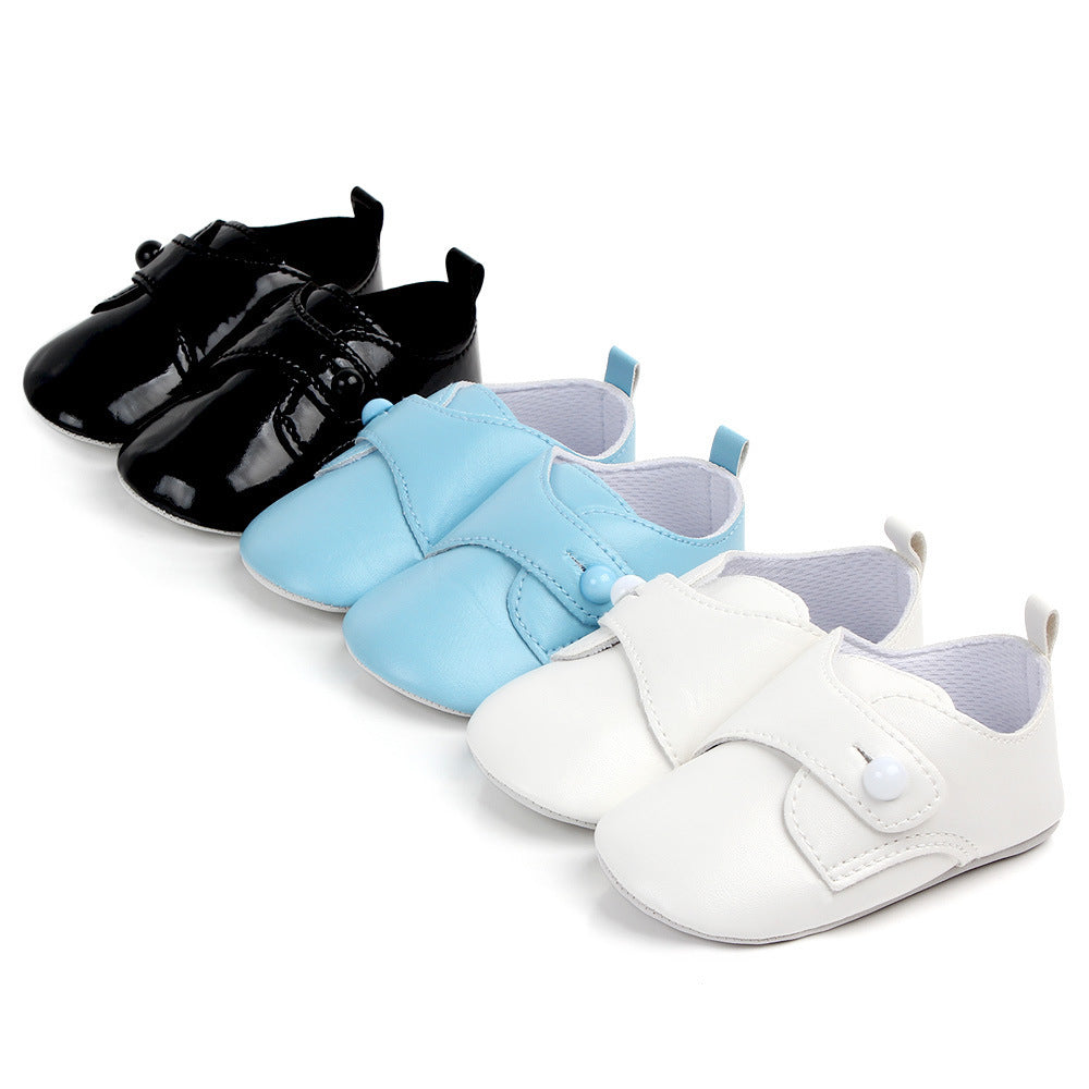Drie paar leren mocassins voor babyjongens, in wit, blauw en zwart