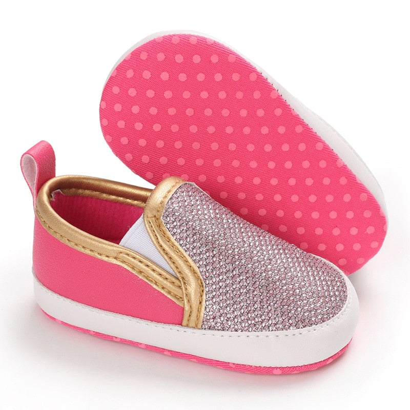 Soepele pailletten instappers mocassins voor babymeisje