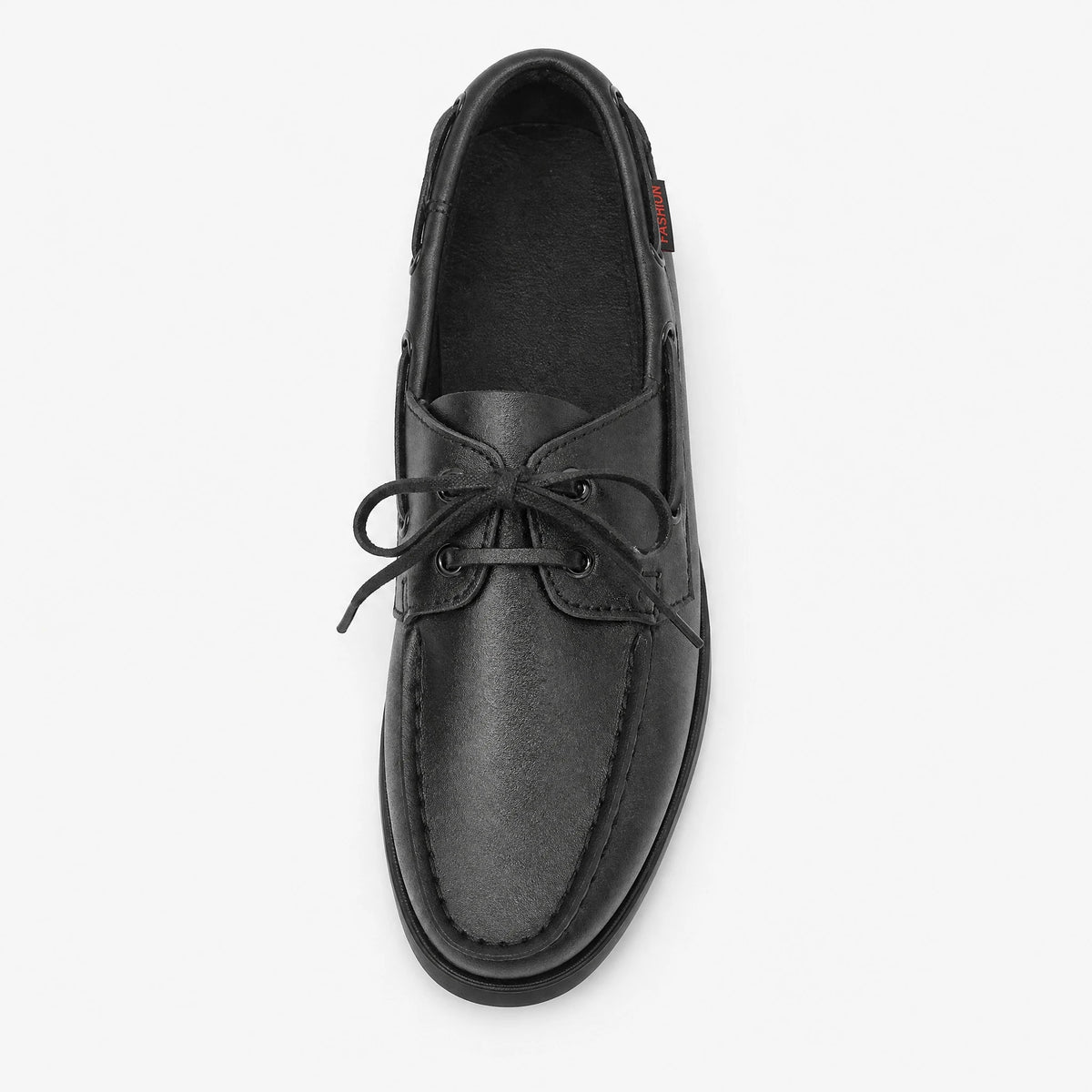 Zwarte heren bootschoenen met veters in leerlook Afbeelding
