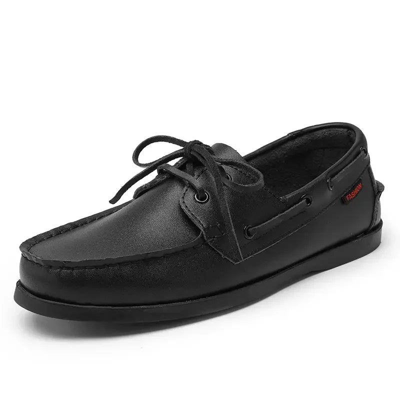 Zwarte heren bootschoenen met veters in leerlook - detail 2