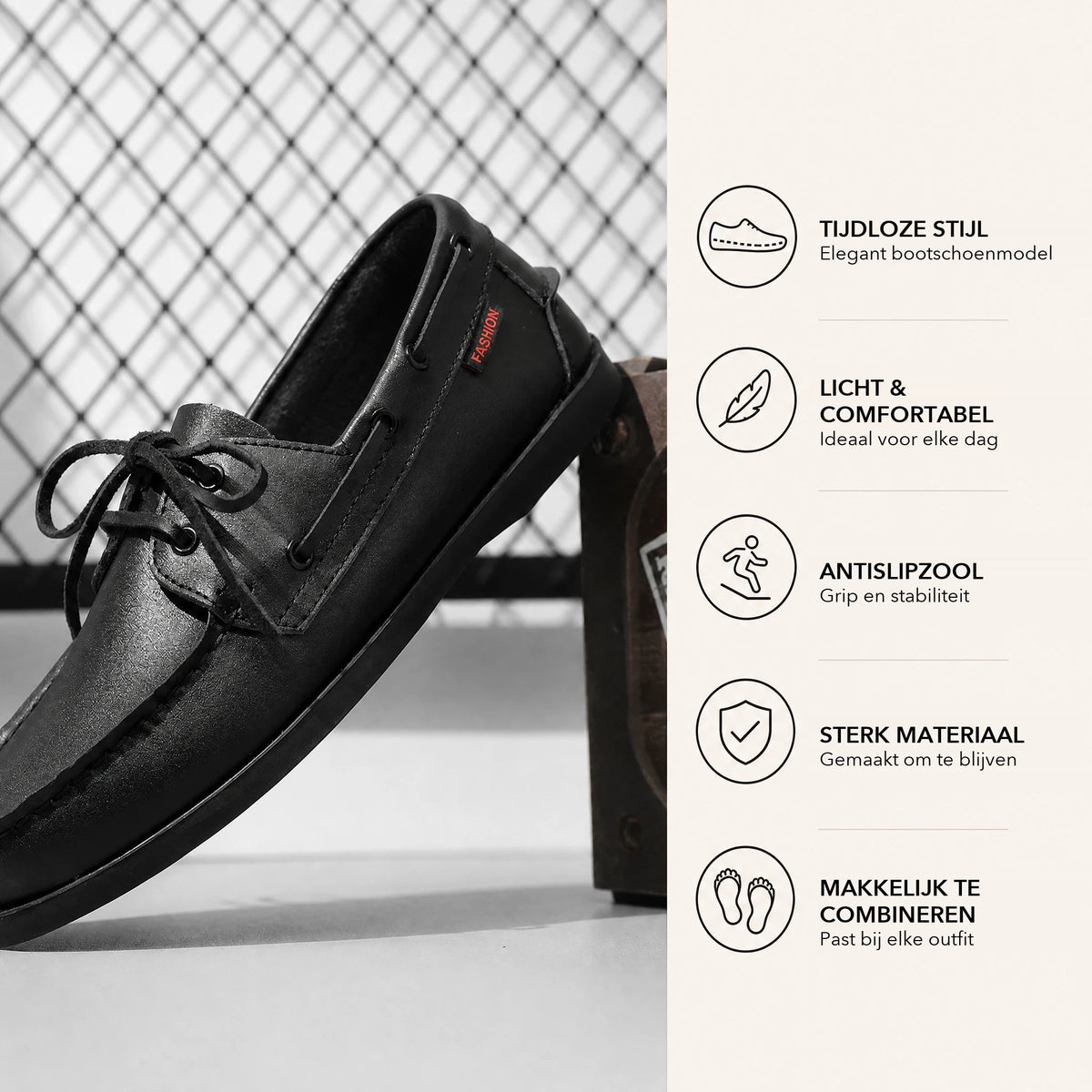 Zwarte heren bootschoenen met veters in leerlook - detail 5