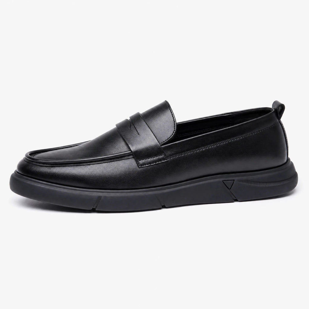 Zwarte heren plateau mocassin met lipje, zijaanzicht