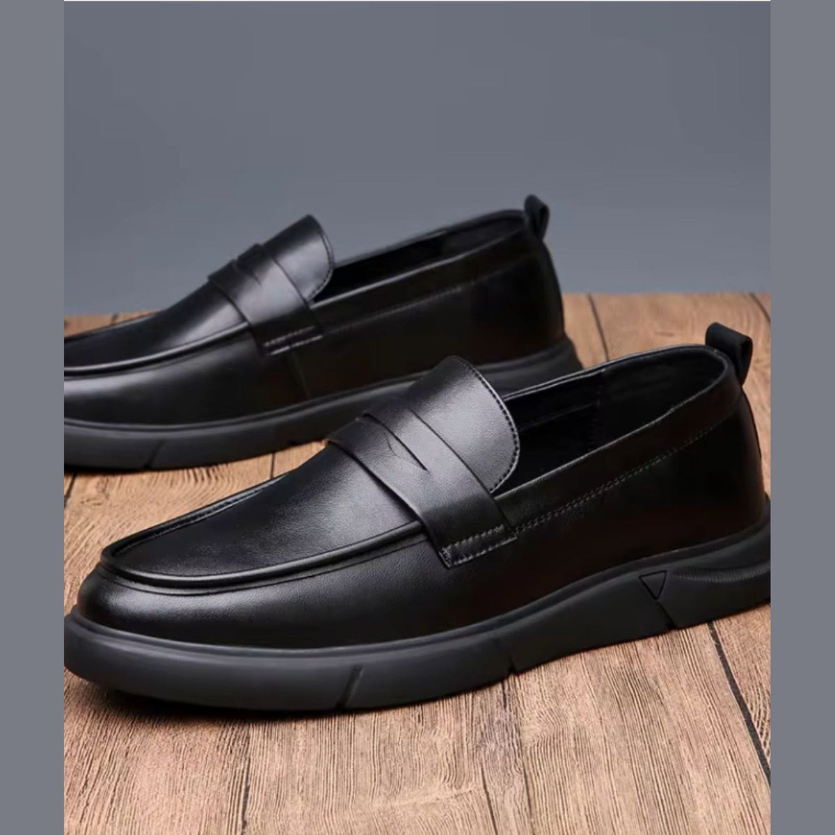 Zwarte heren mocassin van kunstleer, voorkant