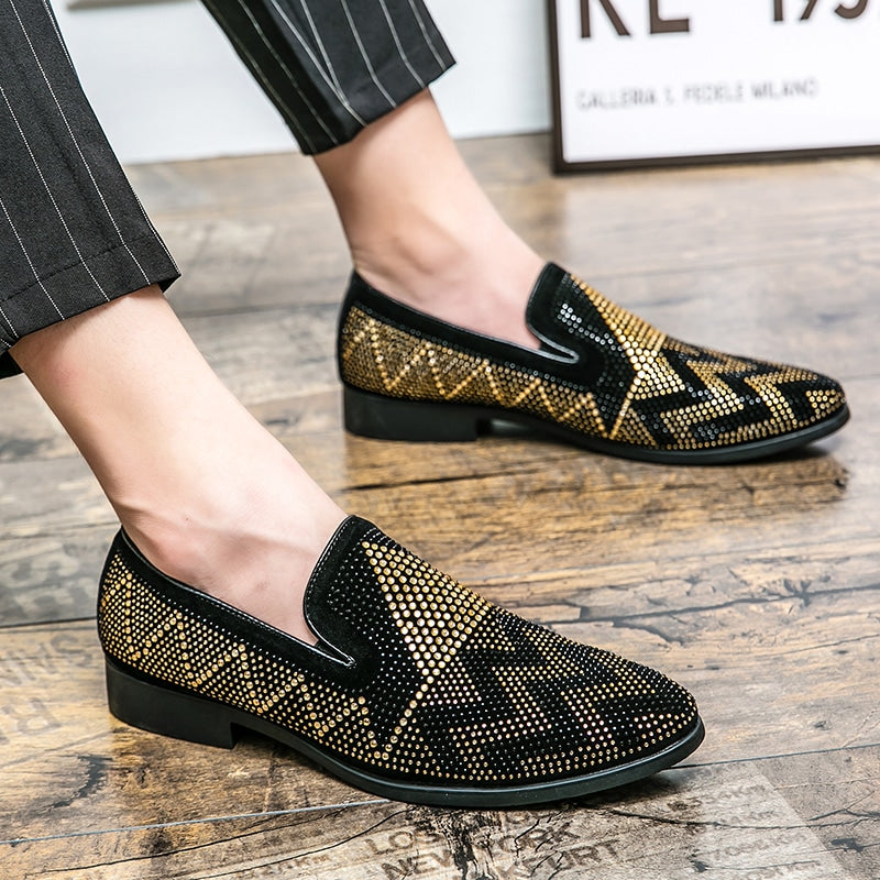 Zwarte loafers met gouden strass voor heren