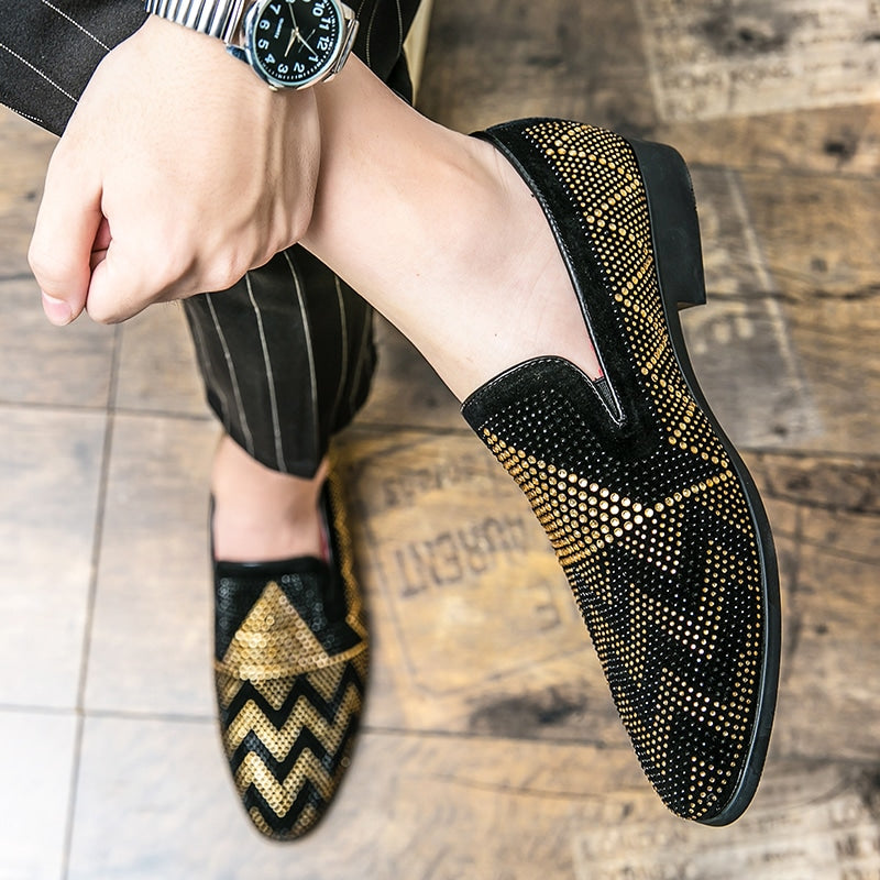 Zwarte loafers met gouden strass voor heren