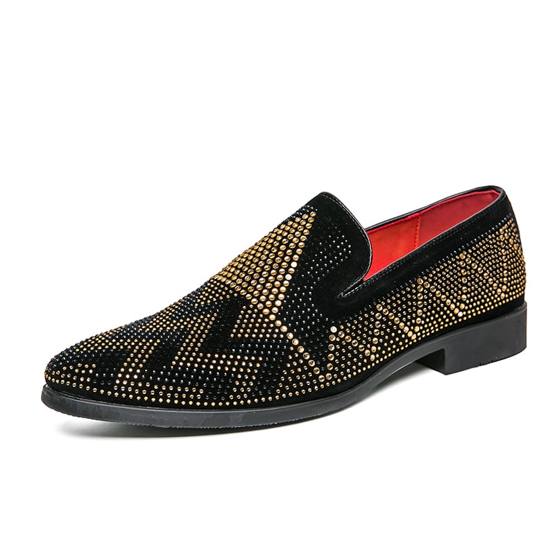 Zwarte loafers met gouden strass voor heren