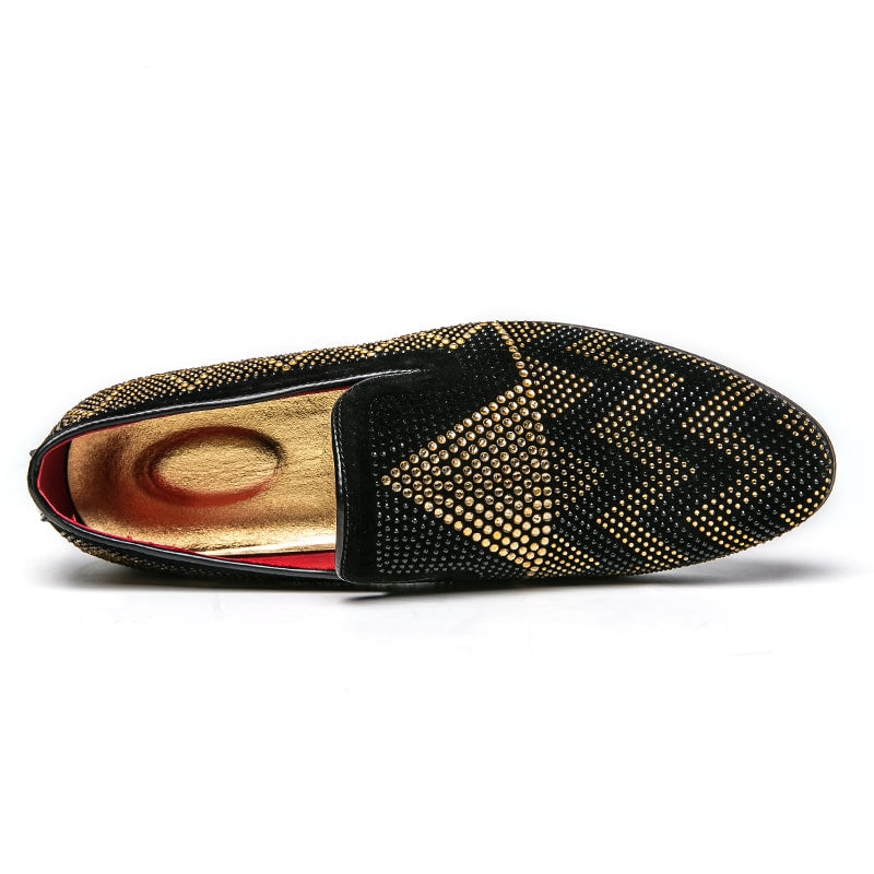 Zwarte loafers met gouden strass voor heren