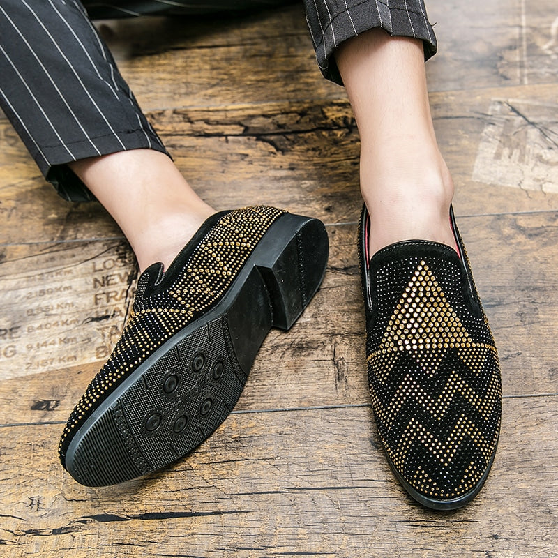 Zwarte loafers met gouden strass voor heren