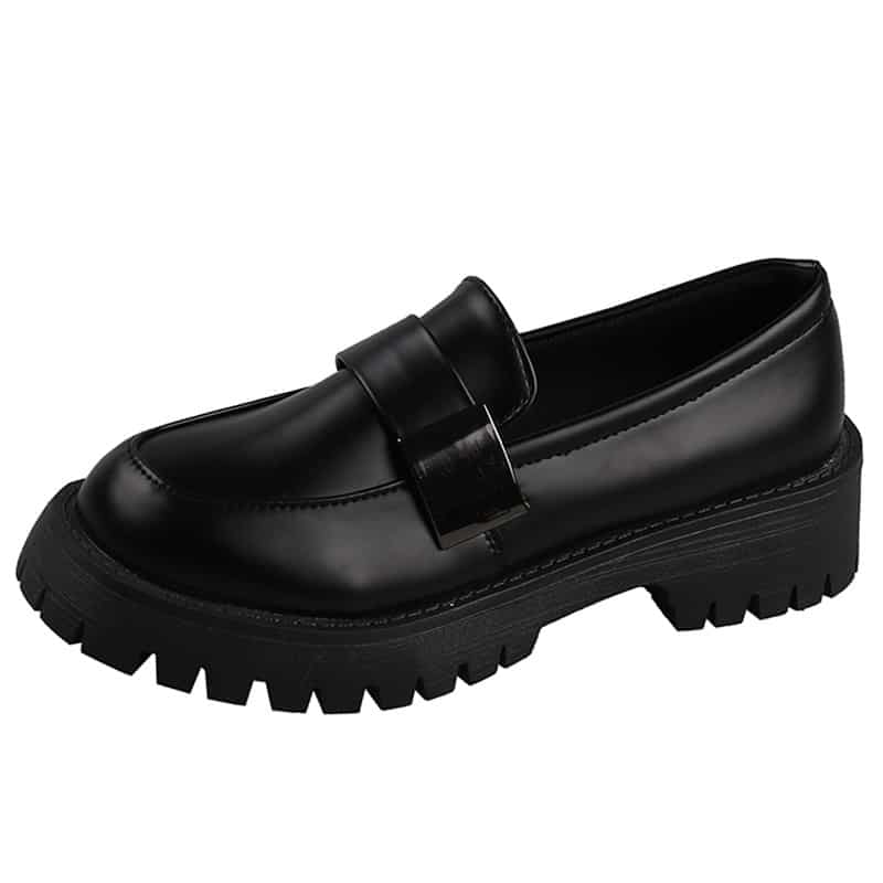 Zwarte loafers met plateau in Britse stijl voor dames