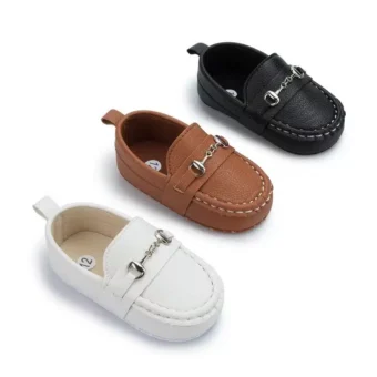 Baby mocassins van  leer met zilveren details