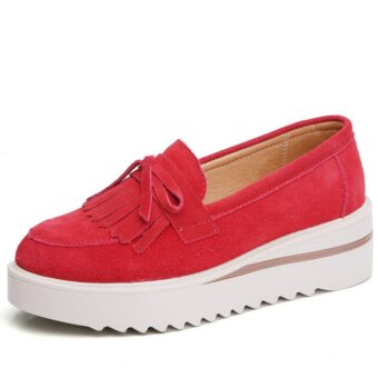 Suède loafers met plateauzool