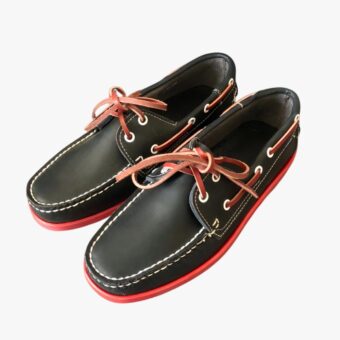 Heren bootschoenen loafers met leren look en gekleurde zool