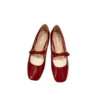 Ballerina's voor dames, glanzend leren vierkant, Mary Jane